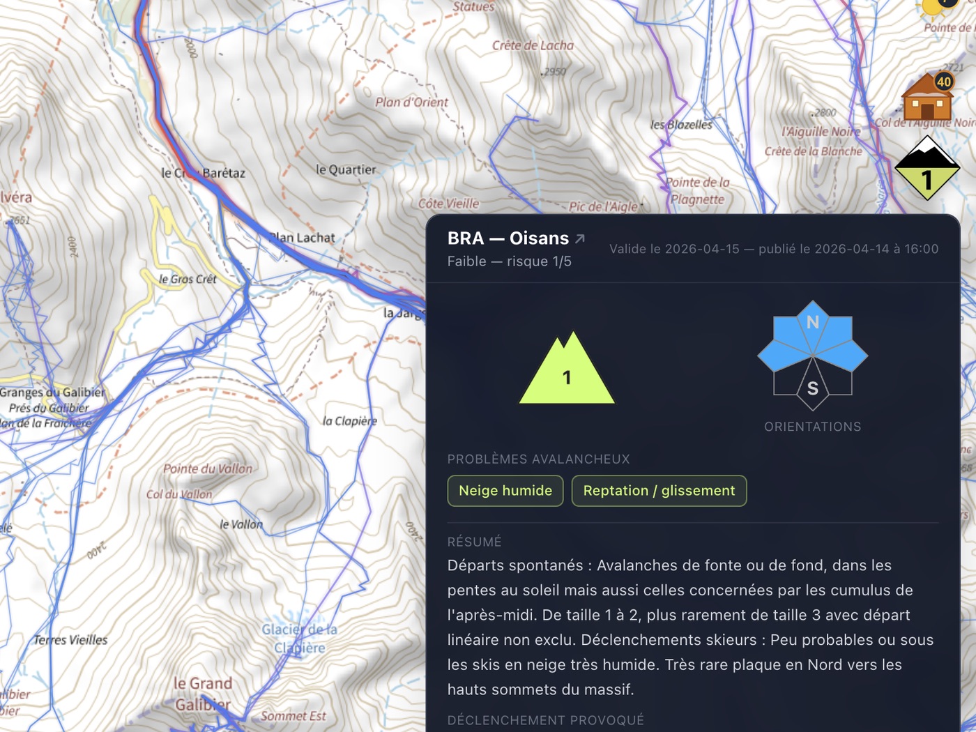 BRA Mont-Blanc et observations d’avalanche sur la carte