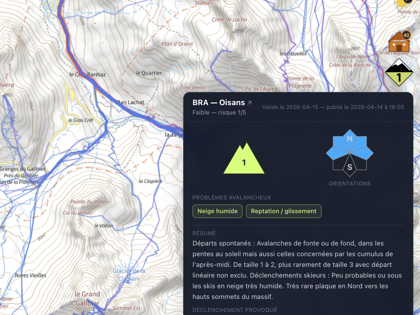 BRA Mont-Blanc et observations d'avalanche sur la carte